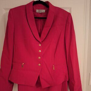 Red Vibrant Tahari Blazer Skirt Suit
